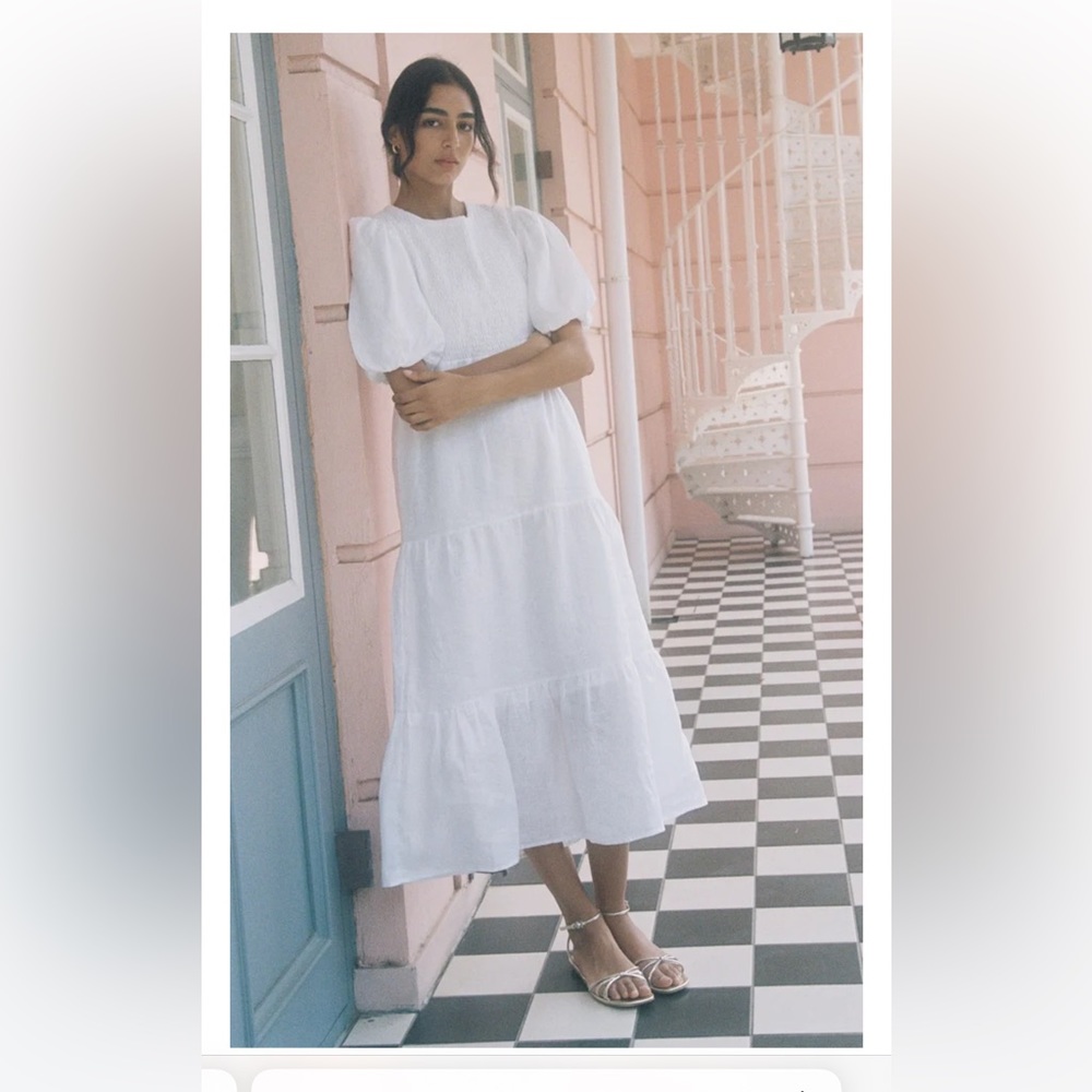 Alberte Midi Dress White Linen - M